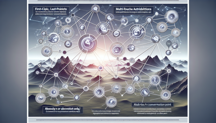 Digital landscape illustrating customer touchpoints and attribution models leading to conversion.
