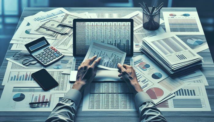 How To Start With Debt Consolidation Loans: A Beginner's Guide | DCL A person organising a budget on a desk with financial documents, calculator, and laptop in a modern office.
