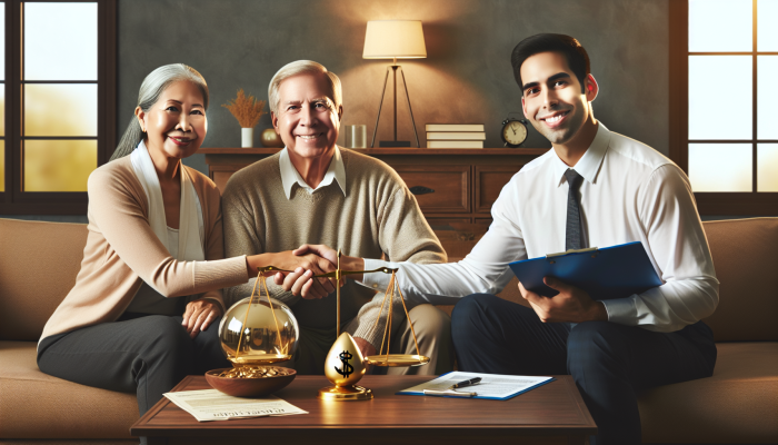 Debt Consolidation Loans with Equity Options: Your Home's Potential | DCL An elderly couple signing a home reversion contract in their living room, symbolising retirement stability.
