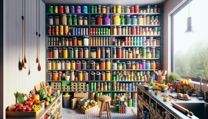 Vibrant pantry ingredients on shelves, poised for effortless meal creation.