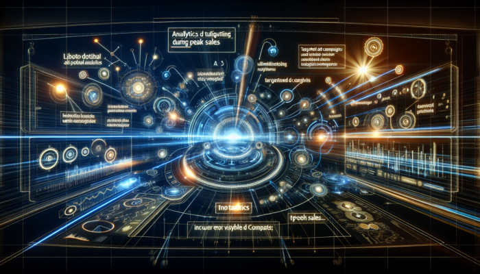 Futuristic interface of Bing Places for Business displaying Bing Ads, showcasing analytics and targeted campaigns during peak sales.