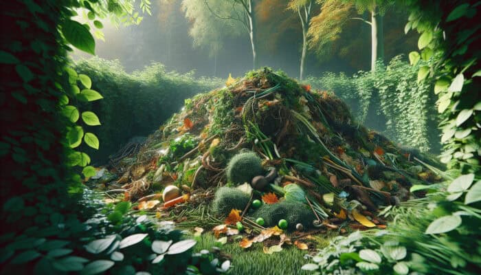 Green Waste Rules for House Clearance: A pile of organic garden waste in a lush garden, symbolising sustainable waste management.