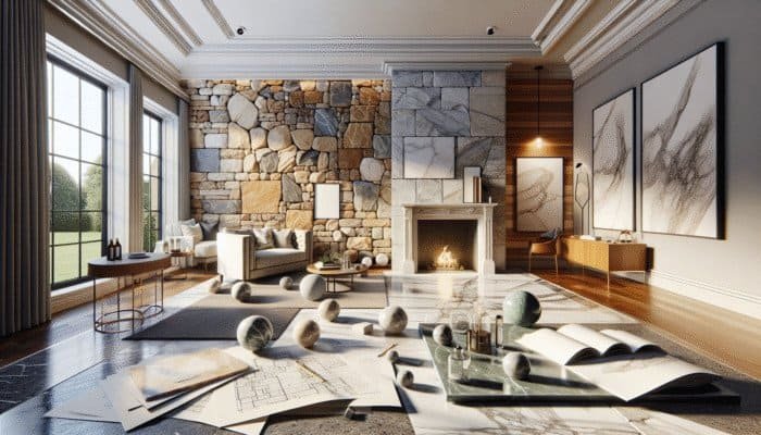 UK home interior showcasing sandstone, slate, and marble, maintained by LTP's pH-neutral cleaners, highlighting their natural beauty.