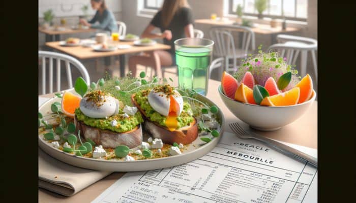 Sourdough avocado toast with poached eggs, dukkah, and feta, alongside a citrus salad with microgreens.