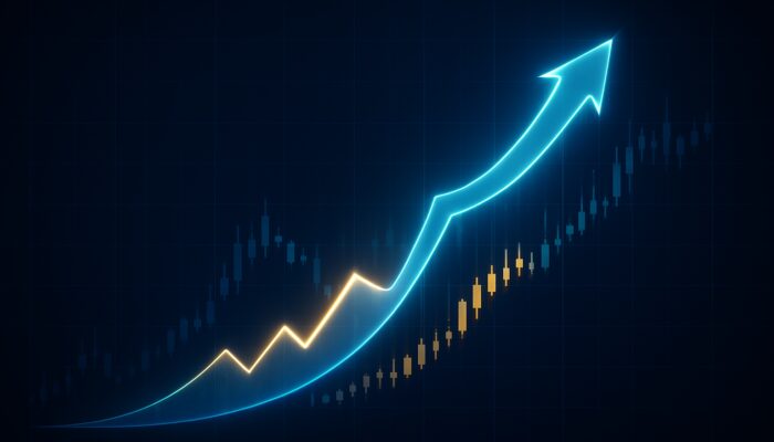 Dynamic stock chart depicting a glowing trailing stop loss rising with increasing prices and locking during declines.
