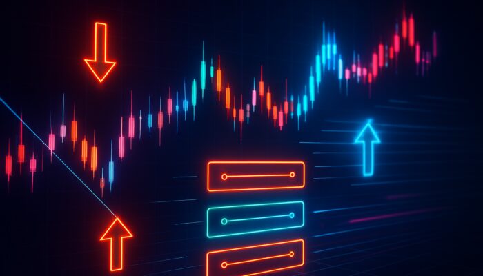 Cyberpunk trading bot interface with glowing limit orders reducing slippage on stock charts