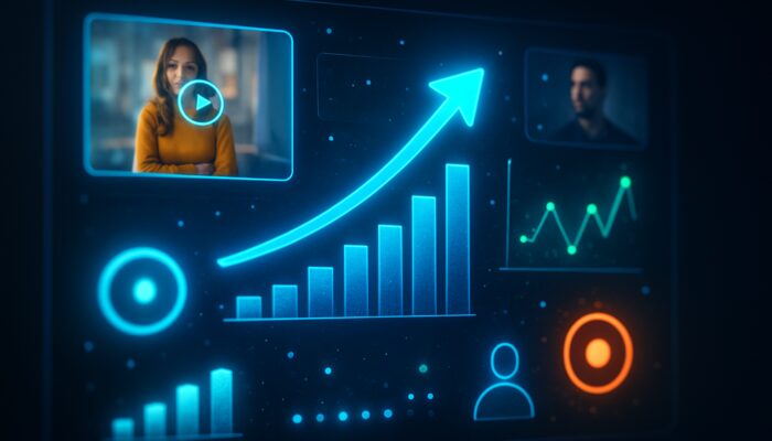 Vibrant digital dashboard showcasing live video ads and real-time global engagement metrics.