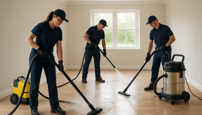 Professional cleaners using steam cleaners and vacuum systems during end of tenancy cleaning in a Nether Compton residence.