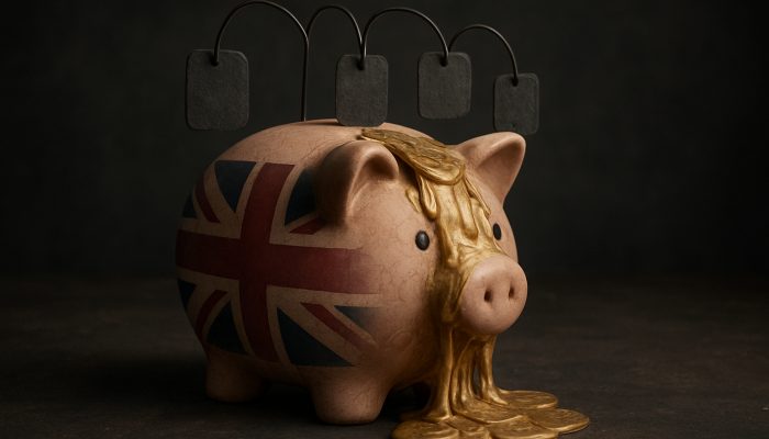 Understanding the Impact of Fees on Savings for UK Savers | DCL A piggy bank in the UK with melting pound coins under fee labels, symbolising savings erosion